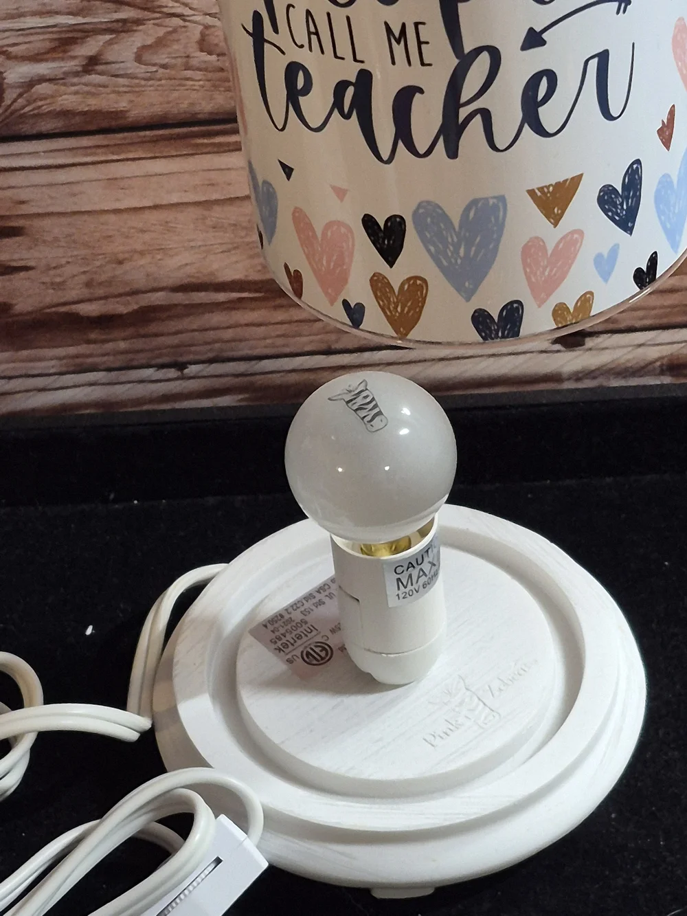 Pink Zebra Teacher Simmer Light with Pastel Heart Pattern